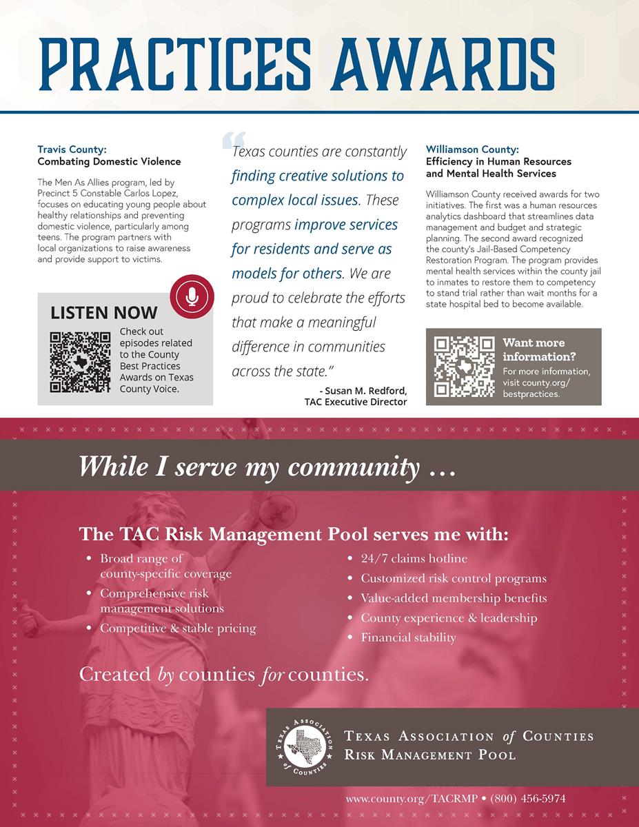 Article from Texas Association of Counties' County Magazine publication announcing recipients of 2024 County Best Practices Awards